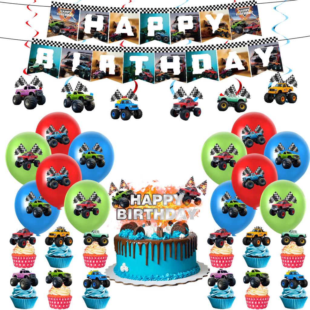 Monster Truck Theme Party Supplies Suv Party Decoration Banner Tableware Tablecloth Tissue Arrangement