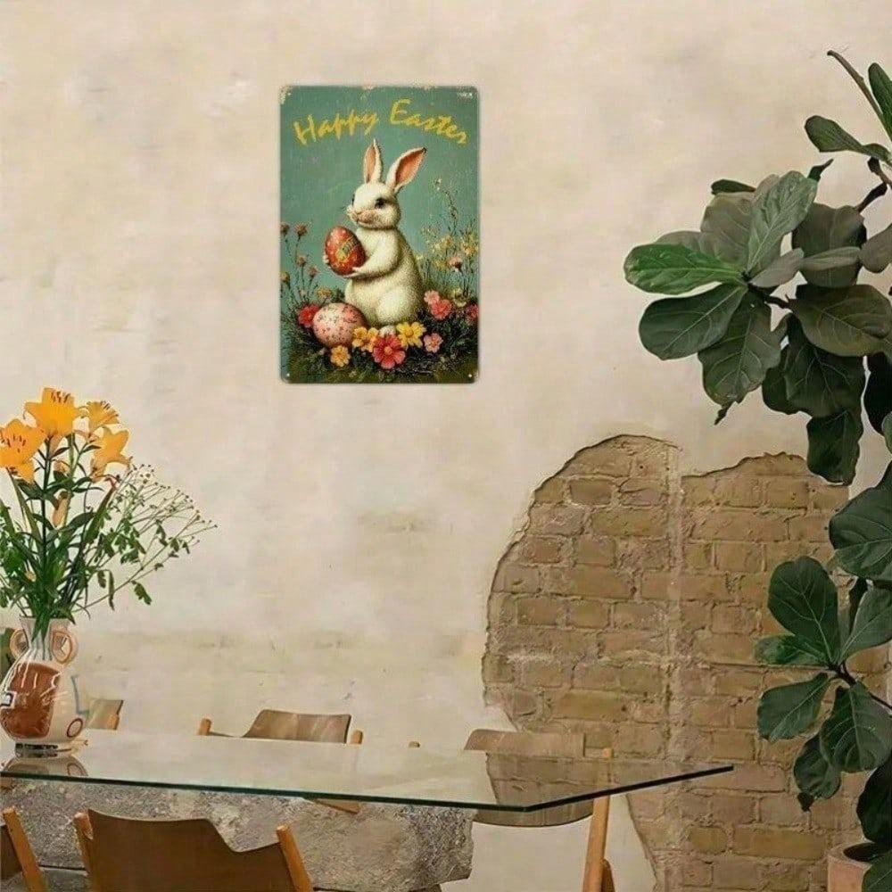Vintage Easter Bunny Metal Wall Art Rustic Farmhouse Rabbit Silhouette Sign Waterproof Hanging Decor
