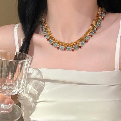 Stainless Steel Crystal Beaded Lace Neck Chain New Chinese Elegance Temperament Versatile Clavicle Chain Light Luxury Premium Sense Necklace