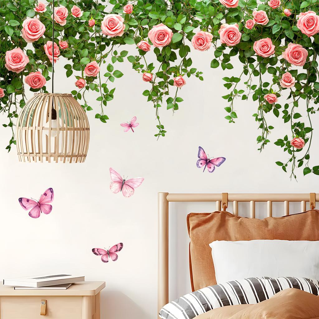 Pastoral Style Flower Butterfly Wall Stickers, Wall Decoration Stickers, Home Beautification Self-adhesive Wall Stickers