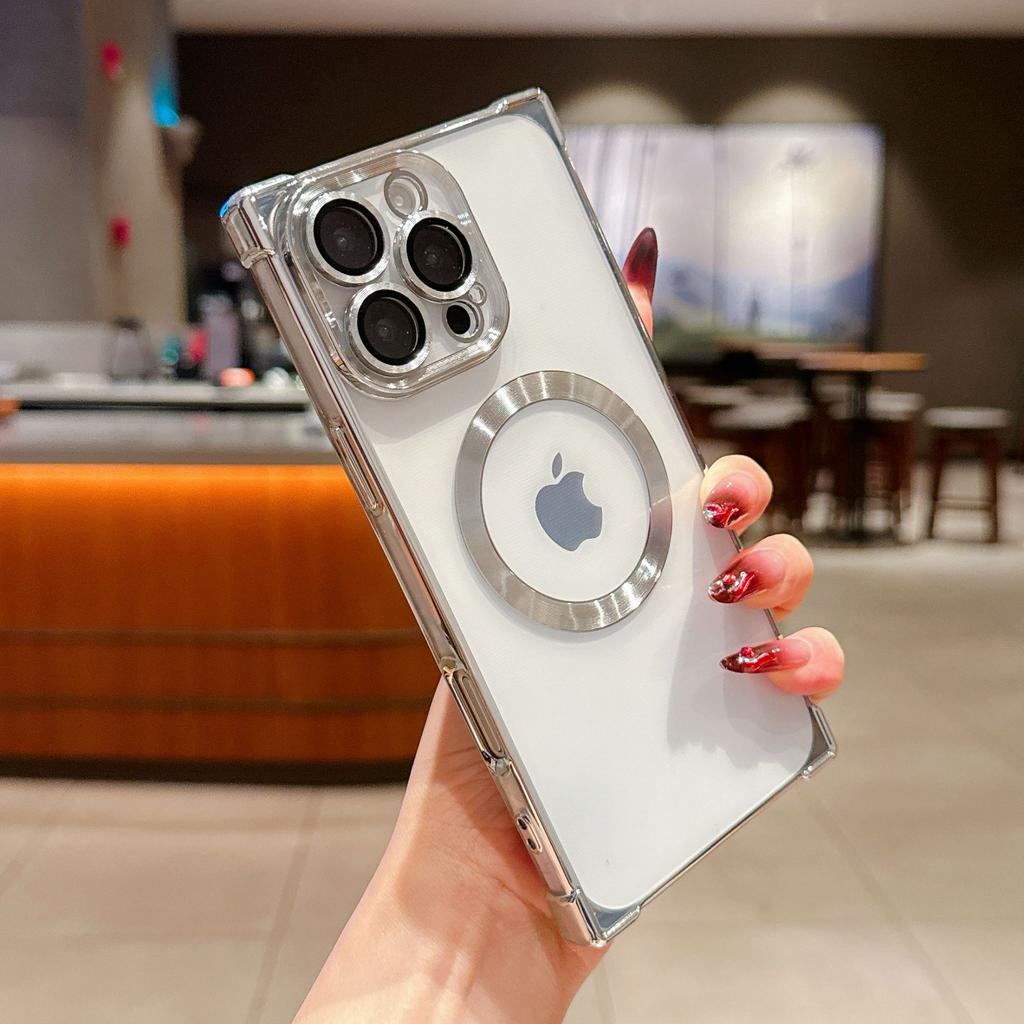 Electroplating right angle anti-drop magnetic mobile phone case is suitable for Apple 16PROMAX advanced sense 15/13 protective cover fine hole