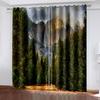 Spring Green Forest Series Luxury Sunshade Curtains 2 Pieces of Living Room Bedroom Home Decoration Hook Punch