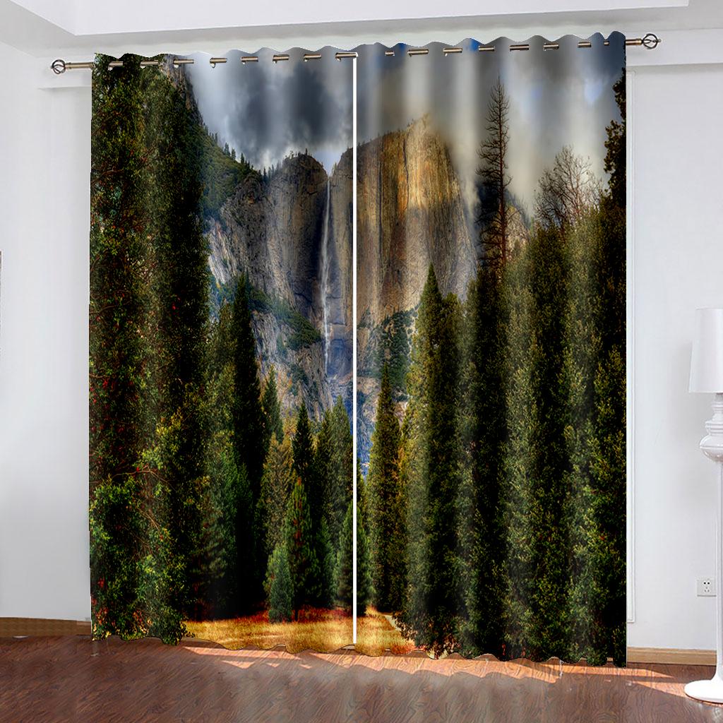 Spring Green Forest Series Luxury Sunshade Curtains 2 Pieces of Living Room Bedroom Home Decoration Hook Punch