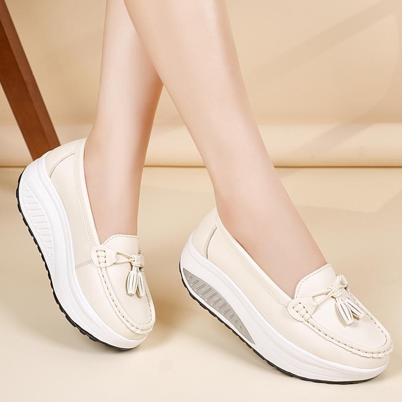 

Women s Sneakers Height Increase Loafers White Leather Platform Casual Simple Thick Sole Elevator Shake Shoes EU:41 бежевий