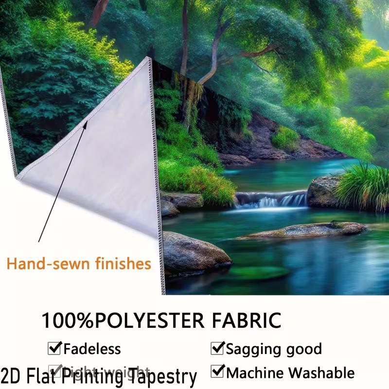 Tropical Forest Waterfall Tapestry Wall Art, Natural Green Scenery Hanging Cloth for Home & Dorm Decoration