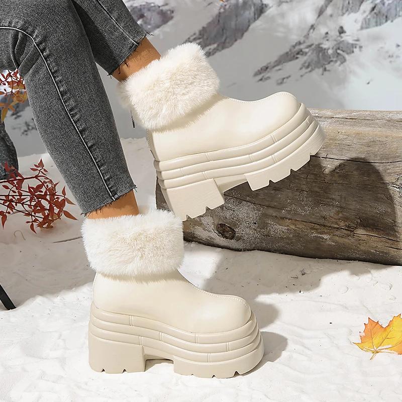 10cm Height Increase Women's Boots Plush Warm Winter Ankle Ankle Outdoor Waterproof Snow Boot Winter Fluffy Fur Boots for Women
