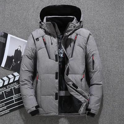 Erkek Günlük Moda Dolgulu Kalınlaştırılmış Soğuk Kapşonlu Aşağı Ceket Açık Hava Çok İşlevli Büyük Ağızlı Kalın Düz Renk Fermuarlı Mont