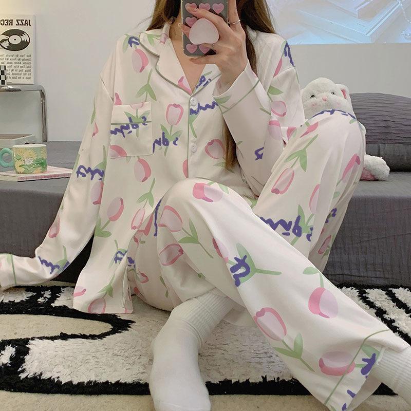 Pastoral spring and autumn new pajamas women's long-sleeved trousers women's high-end casual loungewear suit can be worn outside