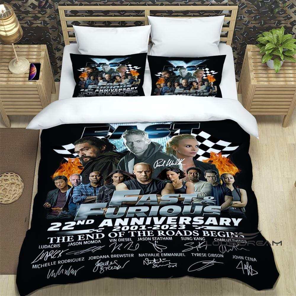 

This printed bedding set—featuring duvet covers and pillowcases—is inspired by the *Fast & Furious* racing action film franchise 135x200cm
