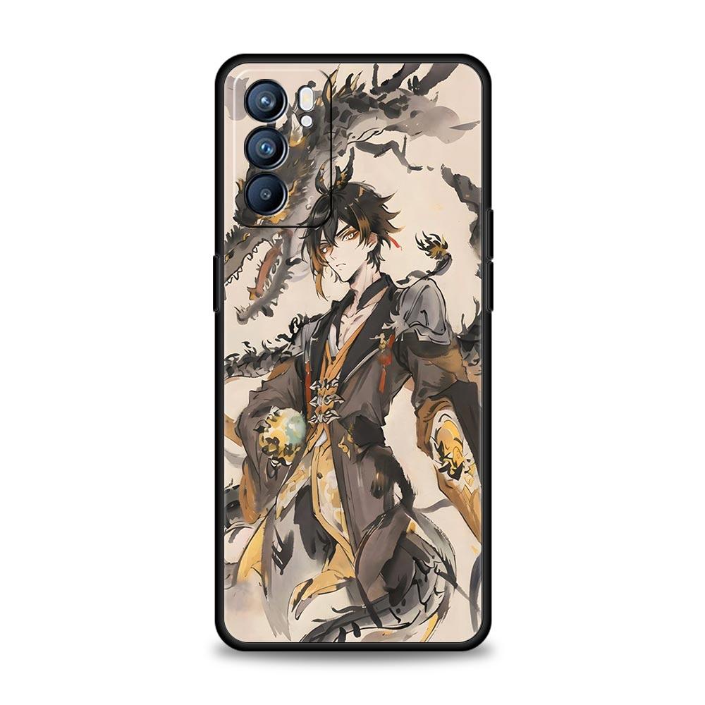 Case For Oppo A54 A53 A52 A9 A15 A95 A17 A16 A76 A74 A57 Find X6 X5 Reno8 Reno7 Reno6 Pro 5G Cover Genshin Impact Dragon Genshin