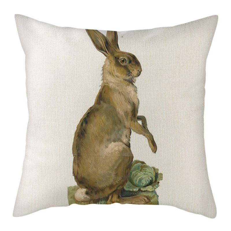Husă de pernă din in bej Husă de pernă cu model iepure gri pentru scaun de acasă canapea și fete de pernă decorative pentru mașină 45x45cm