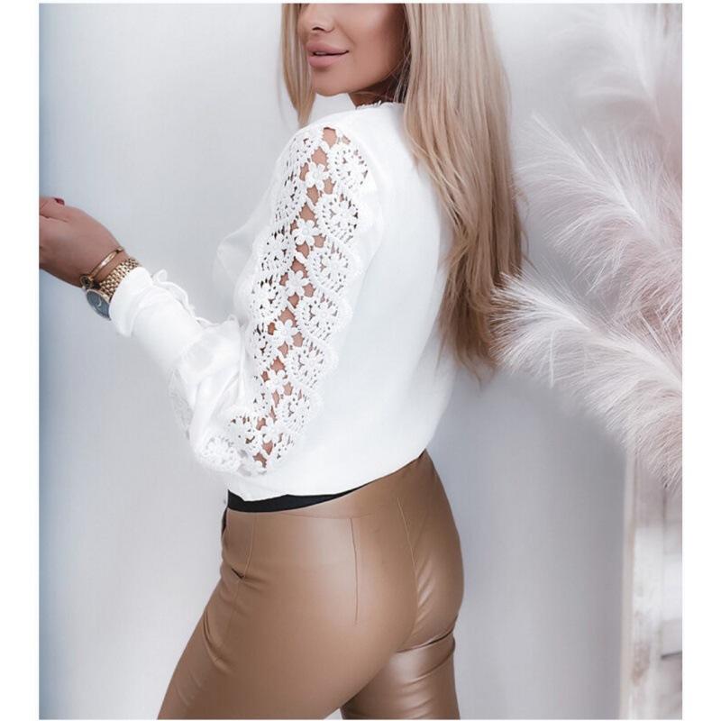 Hot-Selling Spring and Autumn Long-Sleeve V-Neck Lace Patchwork Shirt for Women