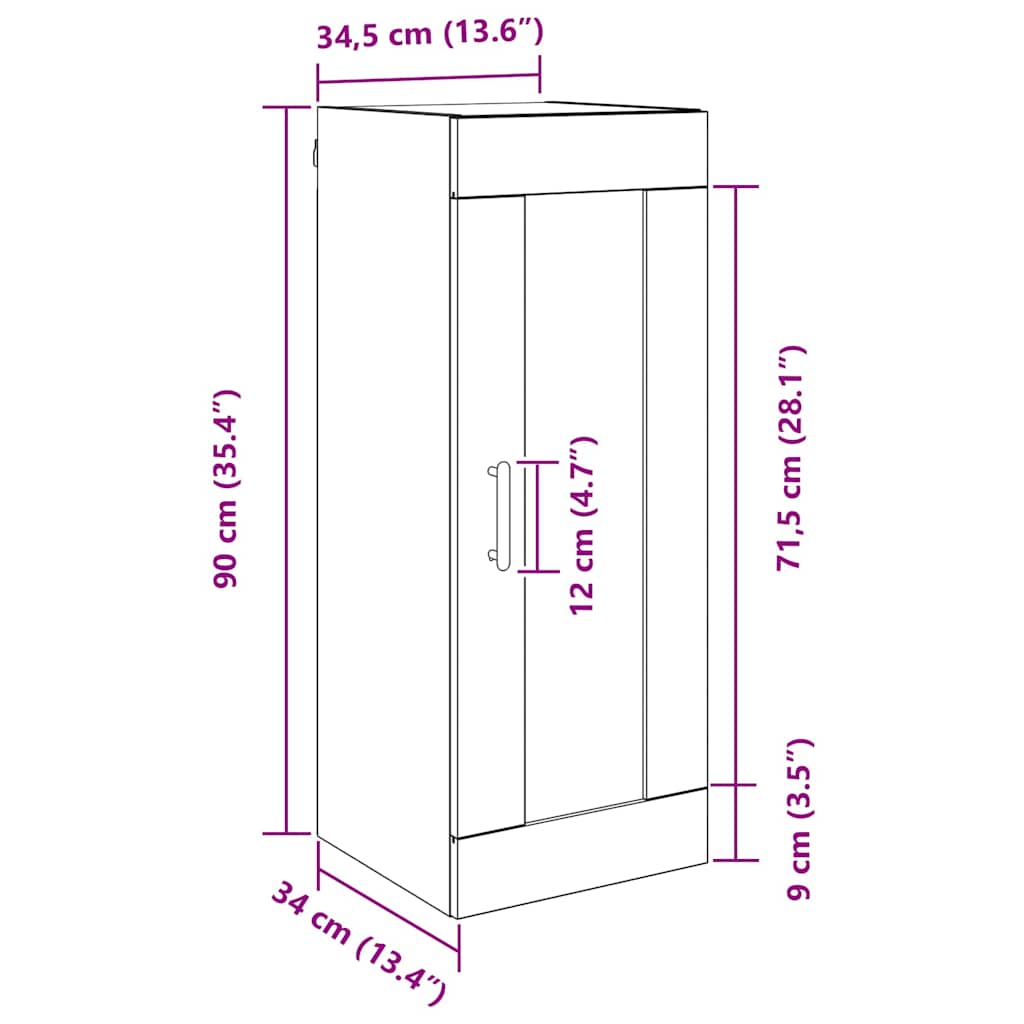 Wall Mounted Cabinet Black Oak Effect 34.5 x 34 x 90 cm