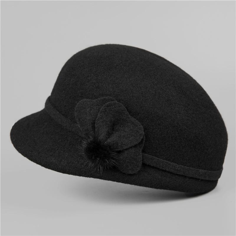 Autumn and Winter Women's Short Brim Cap In the Elderly Warm Wool Temperament Elegant Versatile Foreign Style Mother Hat