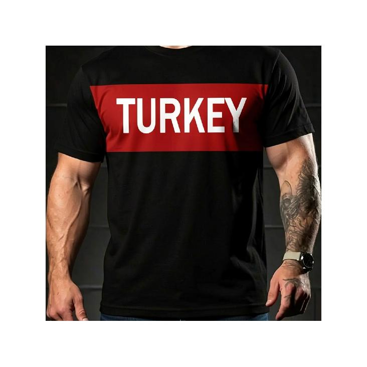Herren T-Shirt der türkischen Nationalmannschaft - Flagge & Nationalfarben, Atmungsaktives Kurzarm-Oberteil mit Rundhalsausschnitt, Lässig, Mit Ikonischem Rot-Weißem Streifen, Geeignet