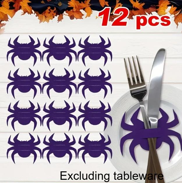Halloween Schwarze Fledermaus Tischsets, Messer- und Gabelhalter, Süßigkeiten-Clips, Geeignet für verschiedene Anlässe einschließlich Zuhause, Küche, Hotel