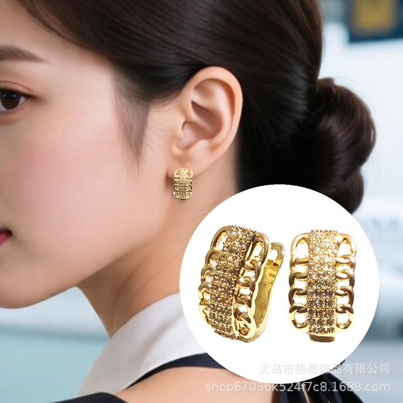Elegant Gold & Silver U-Shaped Zirconia Earrings: Sparkling, Versatile, Trendy Accessories for Women Copper with Zirconia