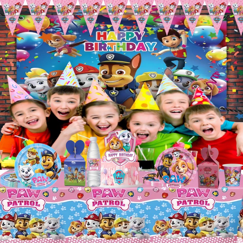 New PAW Patrol Birthday Party Decorations Dog Skye Balloons Plate Tablecloth Gift Bag Baby Shower Kids Party Supplies Toys gifts