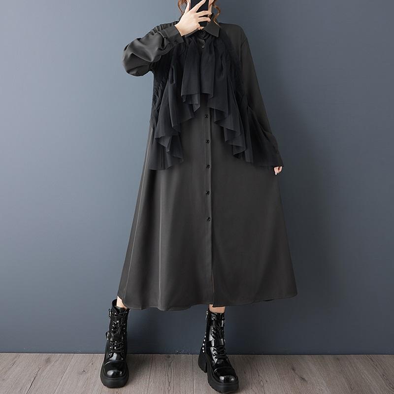 Long sleeve Plus size vintage new in dresses for women casual loose Spring autumn shirt dress