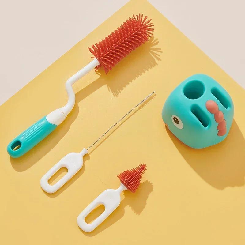 3PCS Silicone Bottle Cleaning Brush Baby Pacifier Straw Scrubber Small Brush 360 Degree Glass Cup Washing Brush Tool Set