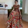 Bohemian Maxi Dress With Elastic Waist For Summer Beach Vacation And Artful Style