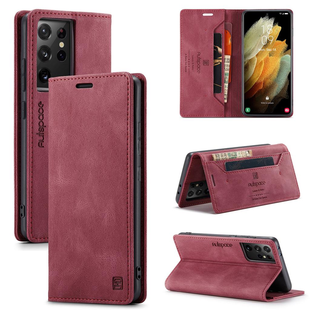 Premium Vintage Leather Wallet Case for Samsung Galaxy S21 Ultra - Flip Cover with Card Slots, Shockproof Retro Style (4 Colors)
