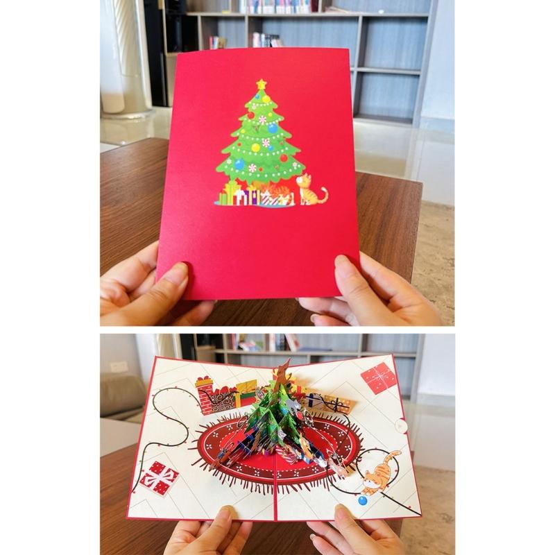 Handcrafted 3D Paper Sculpture Christmas Greeting Card Featuring Cats Design And Recyclable Ecological Friendly Materials