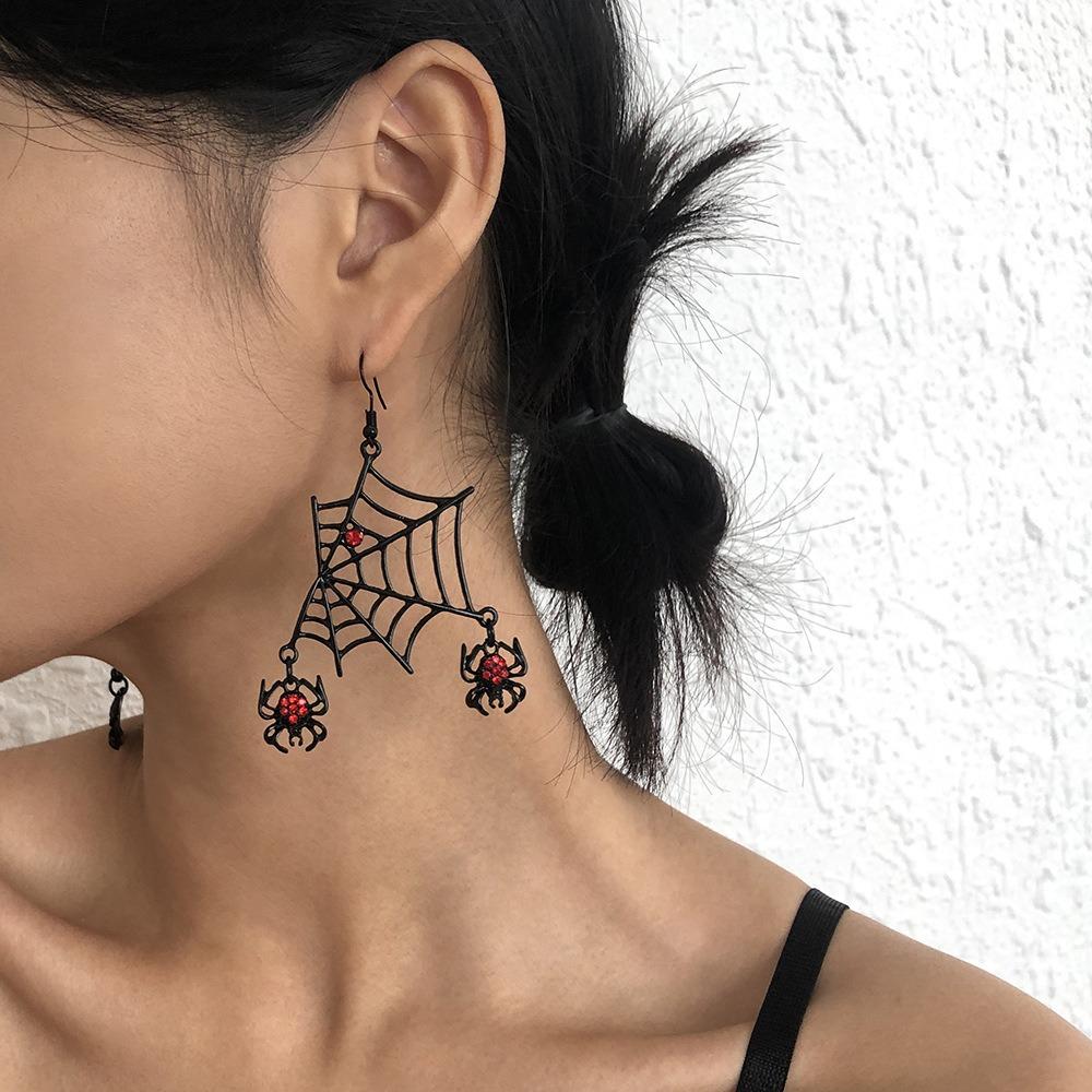 Rhinestone Halloween Earrings Punk Spider Pendant Earrings Aesthetic Spider Web Earrings  Party
