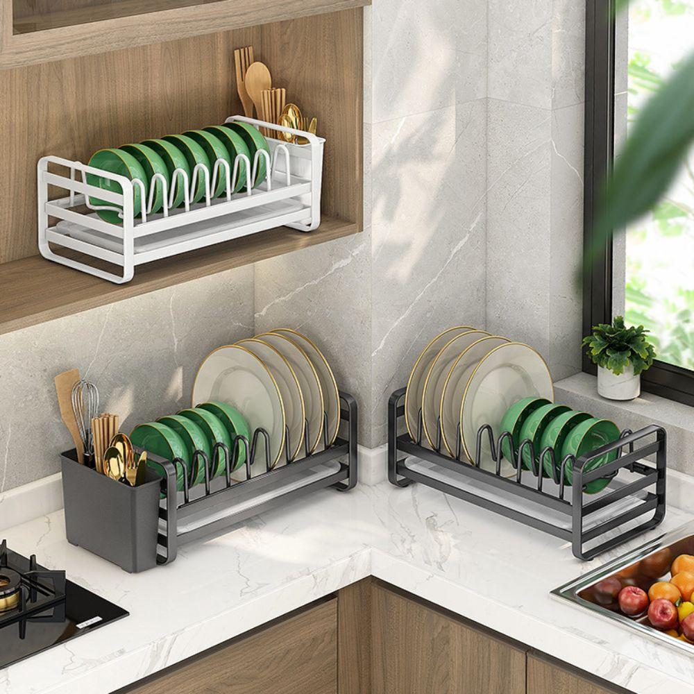 Multi-Functional Bowl Rack Carbon Steel with Utensil Holder Cabinet Drawer Rack Pull-Out Design Dish Storage Rack