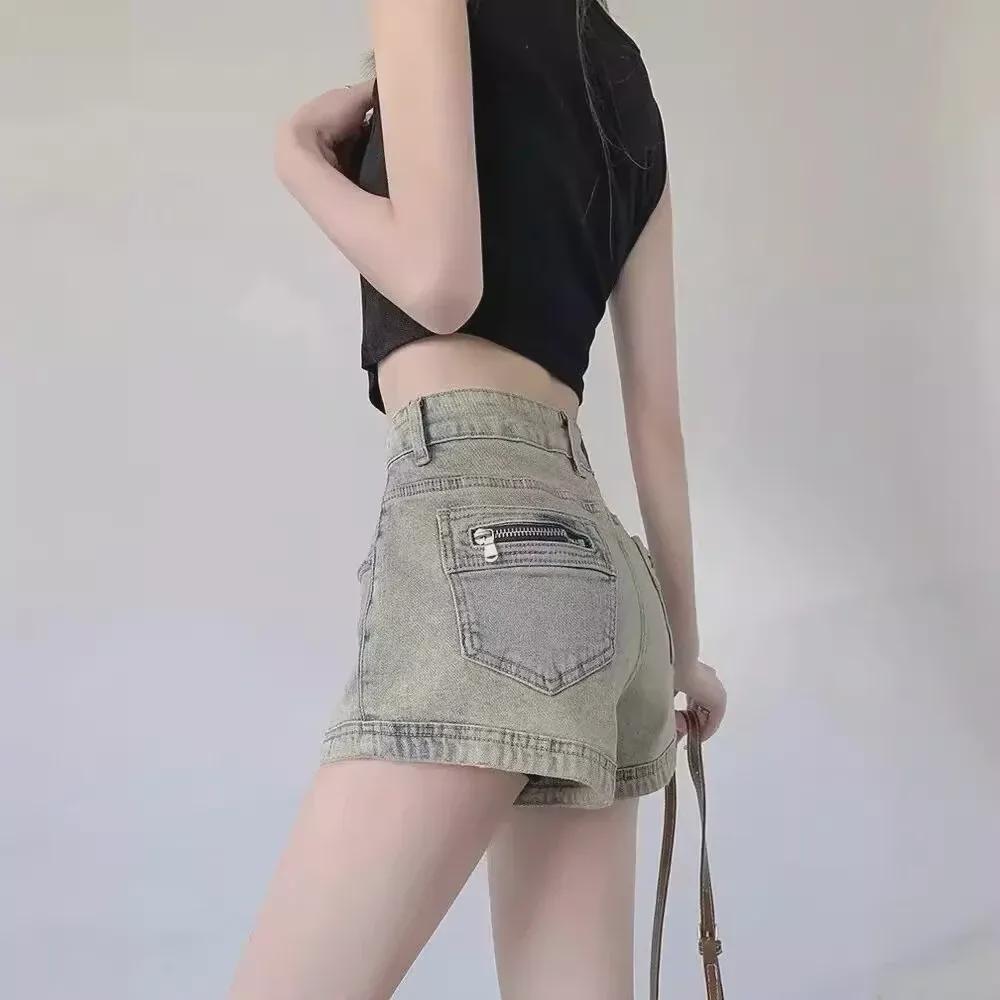 Dámské horké džínové kalhoty na léto 2024 s vysokým pasem – tenké, elastické, rovné áčko