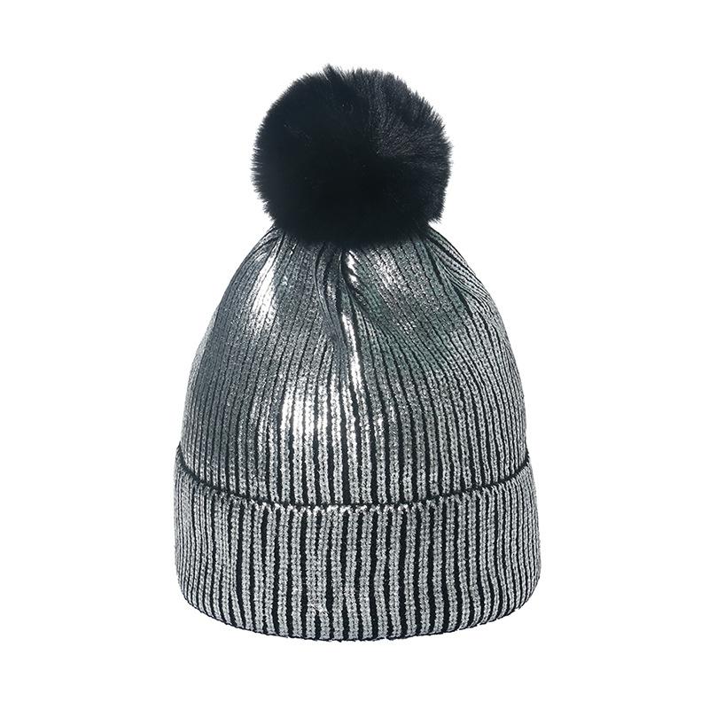 Autumn and Winter Bronzing Wool Hat Colorful Metal Hip-hop Street Hairball Knitted Hat Men and Women