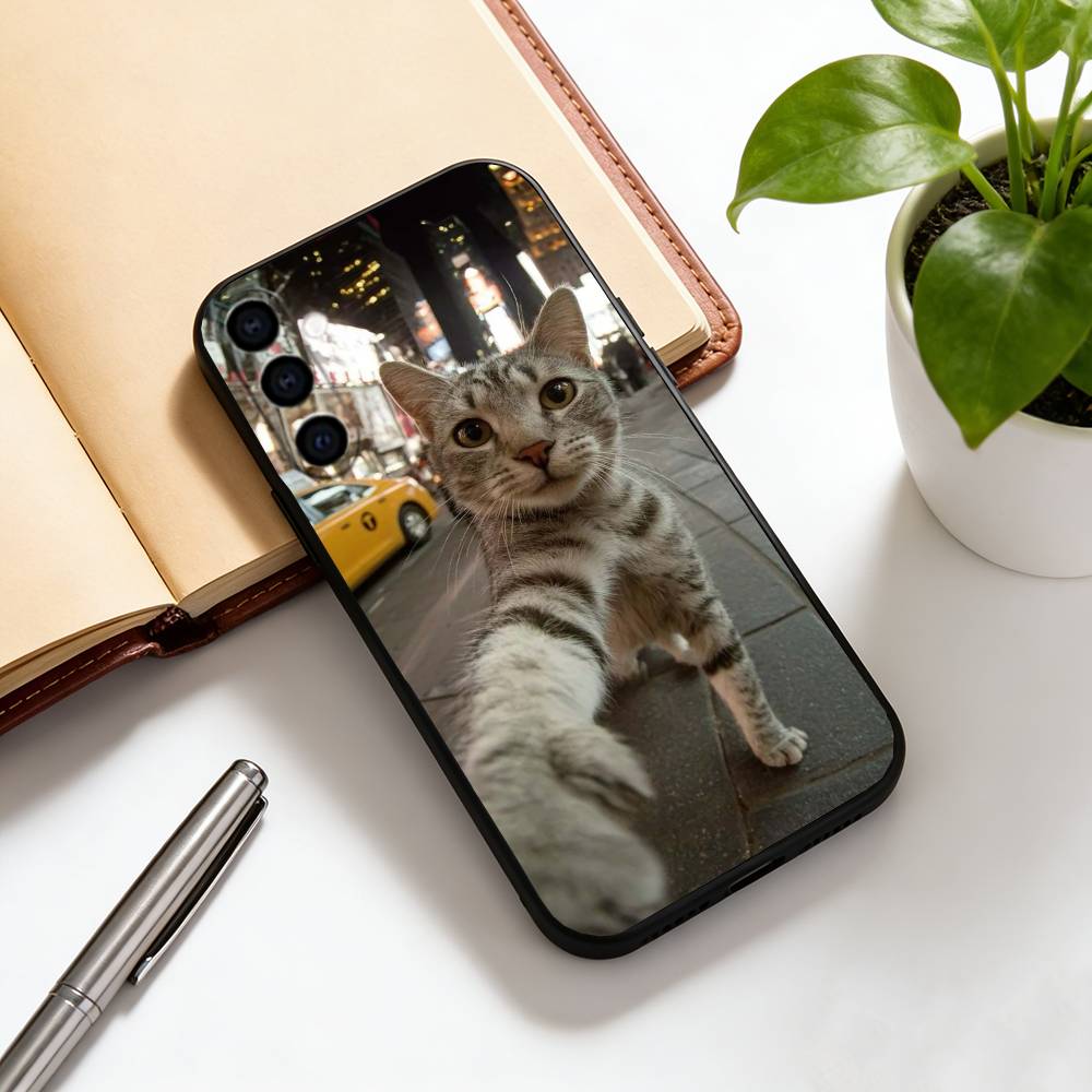 Cat Phone Case Black Silicone Soft For Samsung Galaxy A73,A72,A71,A70,A53,A52,A51