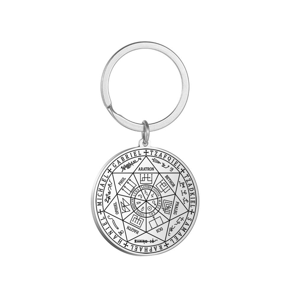 Tarot Round Card Keychain: Seven Archangels Magic Circle Laser Engraved 304 Stainless Steel
