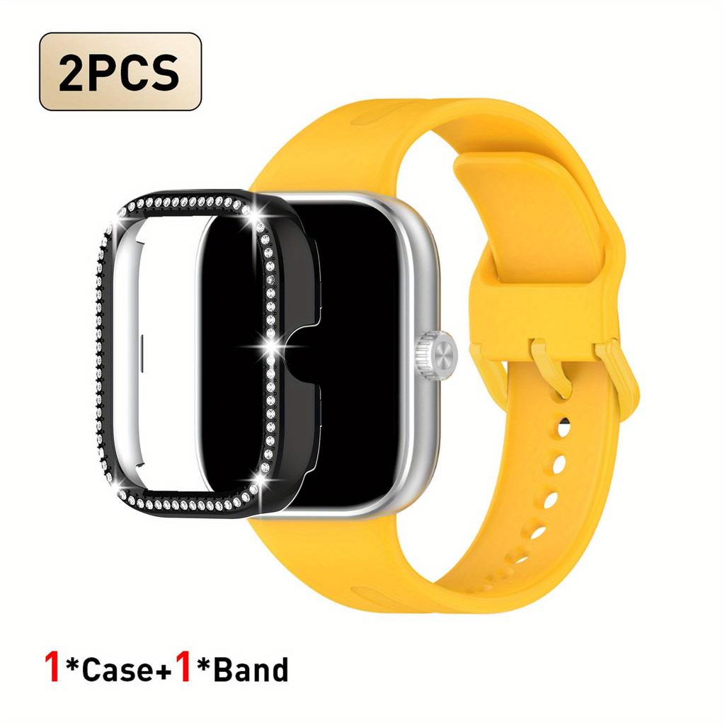 2pcs Set For Redmi Watch 5/6 Sport Band Crystal Hollow Protective Case Classic Business Breathable Solid Color Strap
