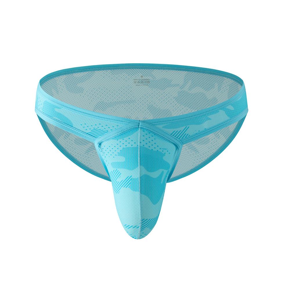 Men Printed Underwear Peni Big Pouch Panties High Waist Camouflage Briefs Sports Mesh Breathable Elastic Underpant Scrotum Bulge