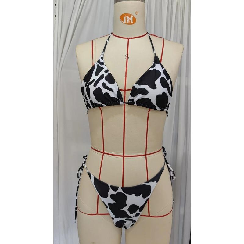 New Style Cow Print Lace-Up Halter Neck Sexy and Fashionable Women's Two-Piece Bikini Swimsuit