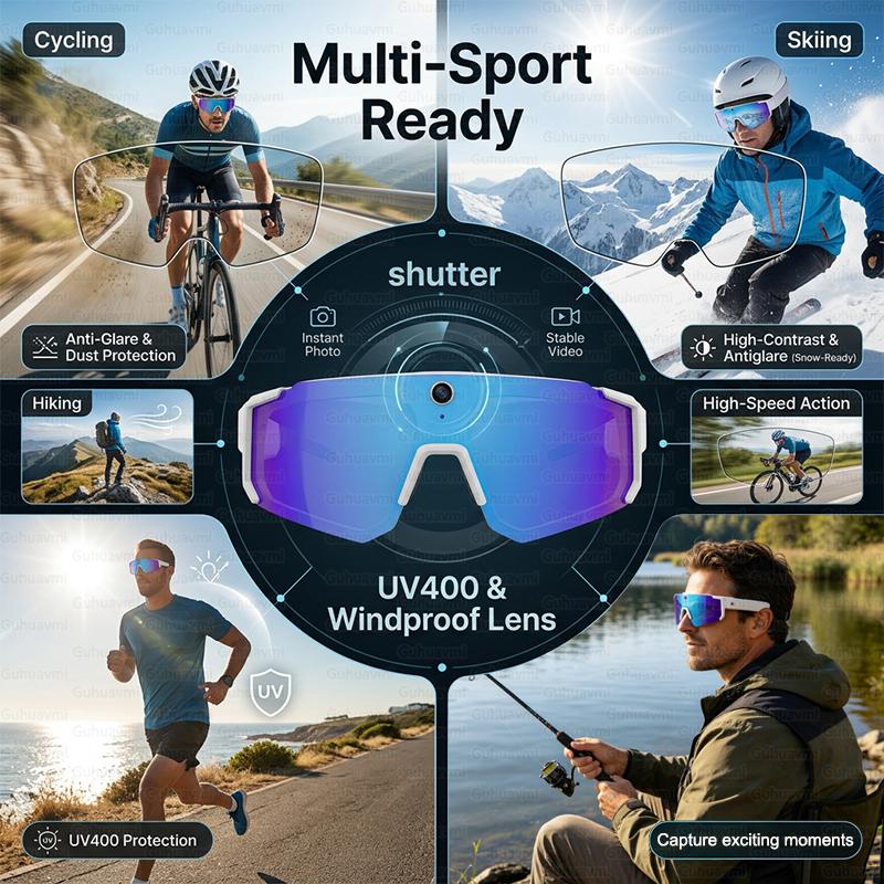 Occhiali Sportivi Intelligenti da Uomo con Fotocamera HD da 32MP, Chiamate Bluetooth, Audio a 360°, Occhiali da Sole da Ciclismo, Assistente AI, Riprese Anti-shake, Nuovi