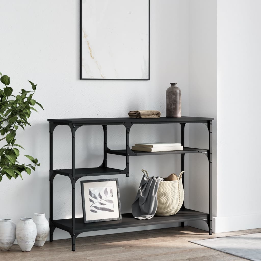 Console Table with Shelves Black 100 x 35 x 75 cm