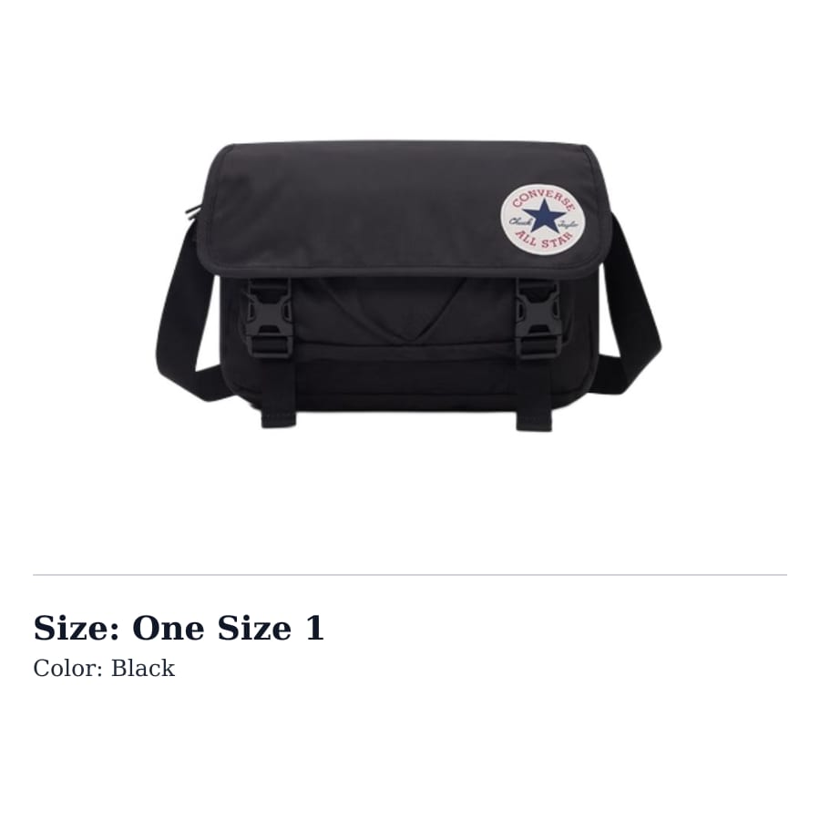 Converse Polyester Messenger Bag, Shoulder Bag, Crossbody Bag Regular Unisex Black 10026011-A01