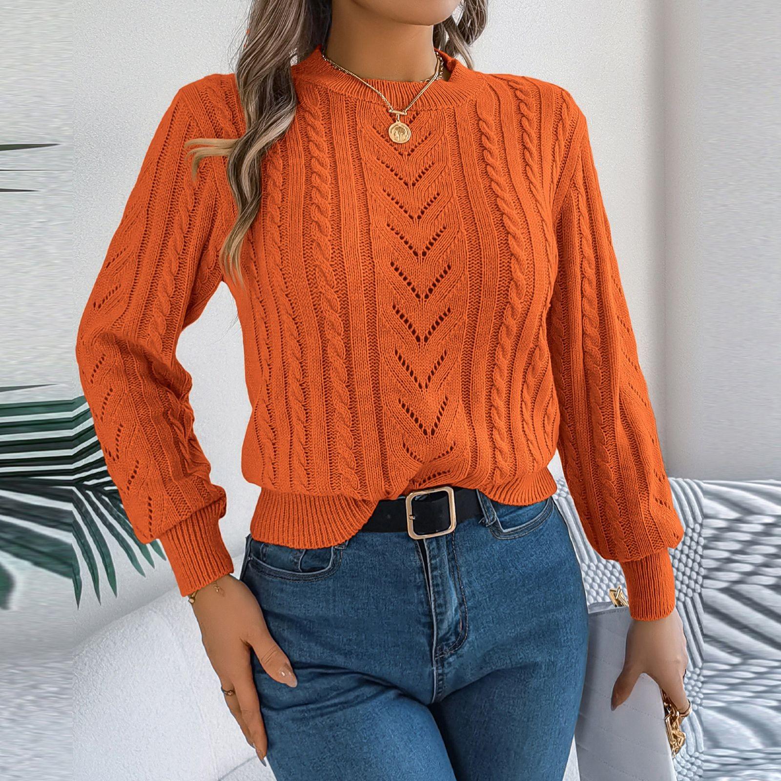 

Женская мода повседневный свободный однотонный круглый вырез свитер с длинным рукавом пуловер топ L оранжевый