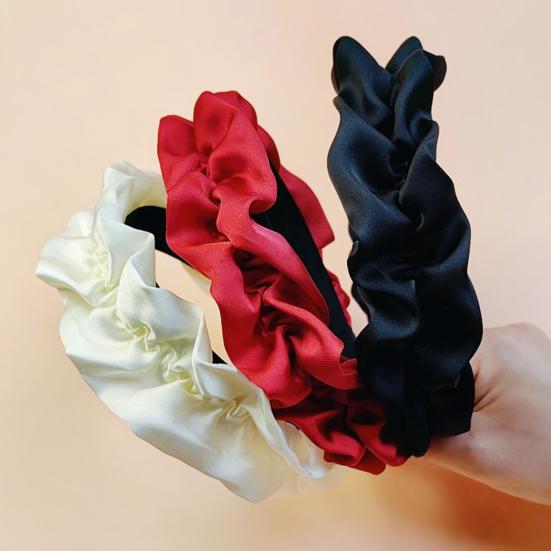 Women Headband French Style Smooth Satin Wide-Brim Sponge Filled Hair Hoop Soft Fabric Hair Accessory