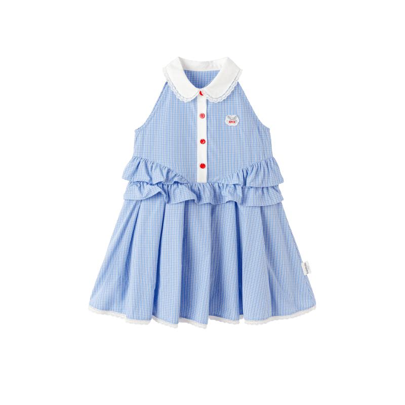 Balabala Girls' 2026 Summer Preppy Plaid Sleeveless Dress