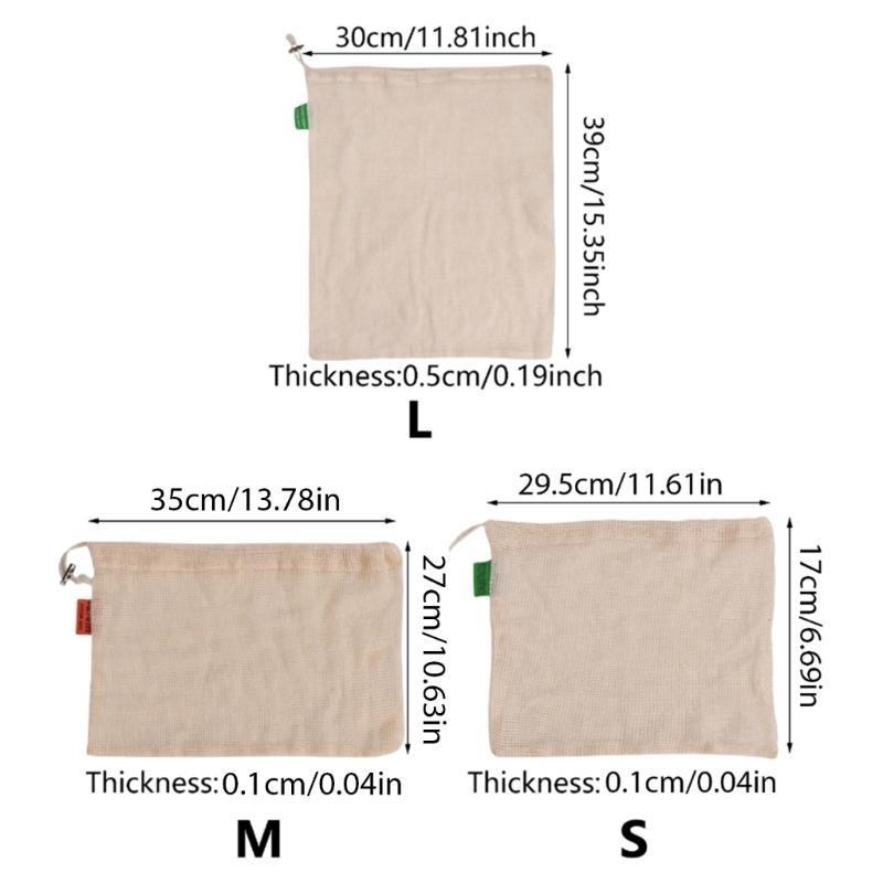  Reusable Cotton Mesh Produce Bags Drawstring Fruit Bags For Vegetables And Fruits User Friendly Storage Solution
