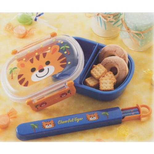 Skater Children's Antibacterial Slide and Chopstick Case Set, Cheerful Tiger, Boys, Made in Japan (ABS2AMAG-A)