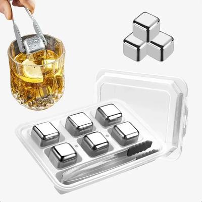 4/6/8 Piece Food Grade Stainless Steel Ice Cubes Whiskey Stainless Steel Ice Cubes Set with Silicone Tongs and Ice Cube Trays