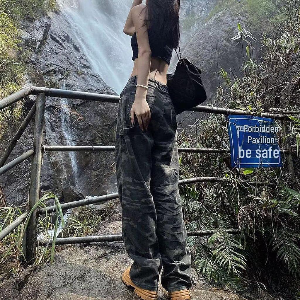 

Женские узкие прямые джинсы с камуфляжным принтом и высокой талией 2023 года XL камуфляжный