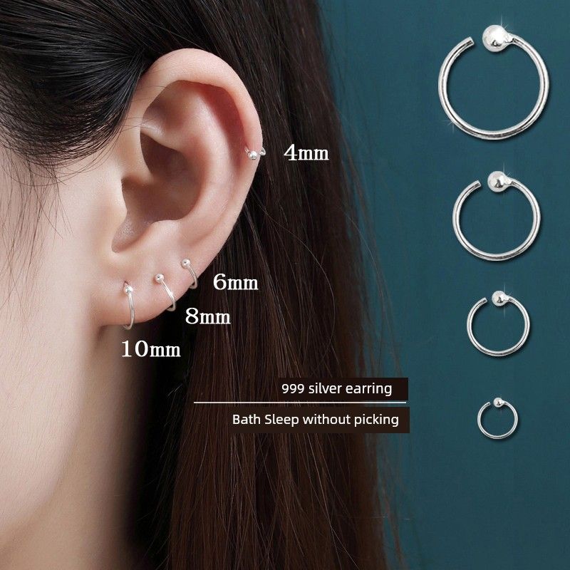 

S999 Hypoallergenic Earring Bone Nail Sleep No Need to Take off Pure Silver [4mm-Super small size] Pair of Foot Silver 999