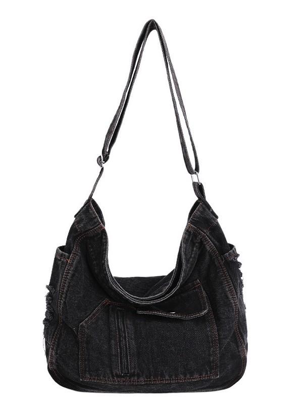 Vintage Style Denim Large Tote Bag With Inner Pocket For Work And Weekend Outings