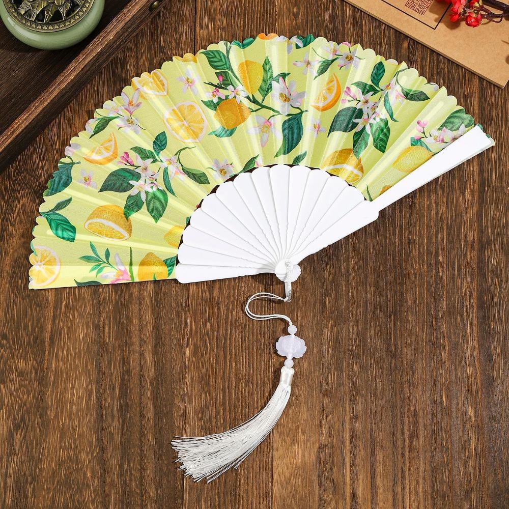 Fruit Pattern Handheld Fan with Tassel Vacation Folding Fan Fashion Summer Folding Hand Fan School