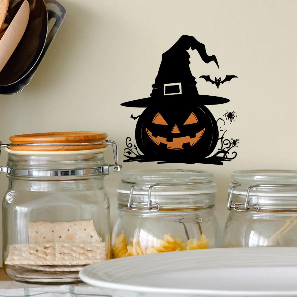 Halloween Pvc Pumpkin Witch Hat Spider Switch Sticker Living Room Decor Wall
